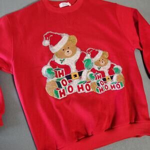 Vintage 90's Ugly Christmas Pullover‎ Sweater Teddy Bear Santa & Gits